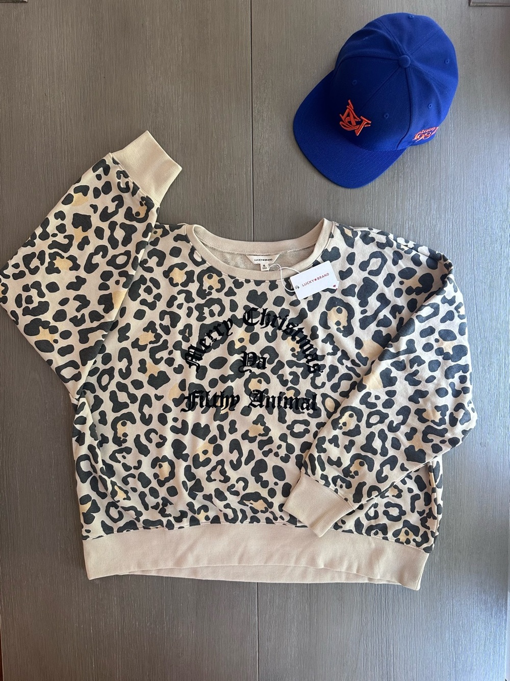 Lucky Brand Beige and Black Leopard Pullover Sweatshirt - Women’s XL